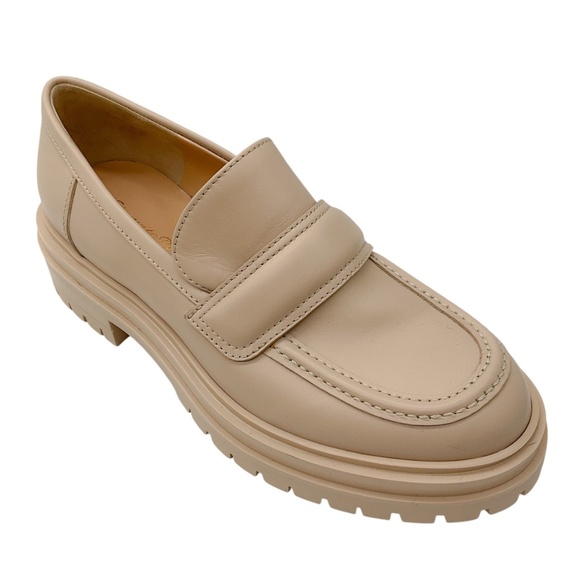 GIANVITO ROSSI BEIGE LUG SOLE LEATHER ARGO LOAFERS - Picture 1 of 8